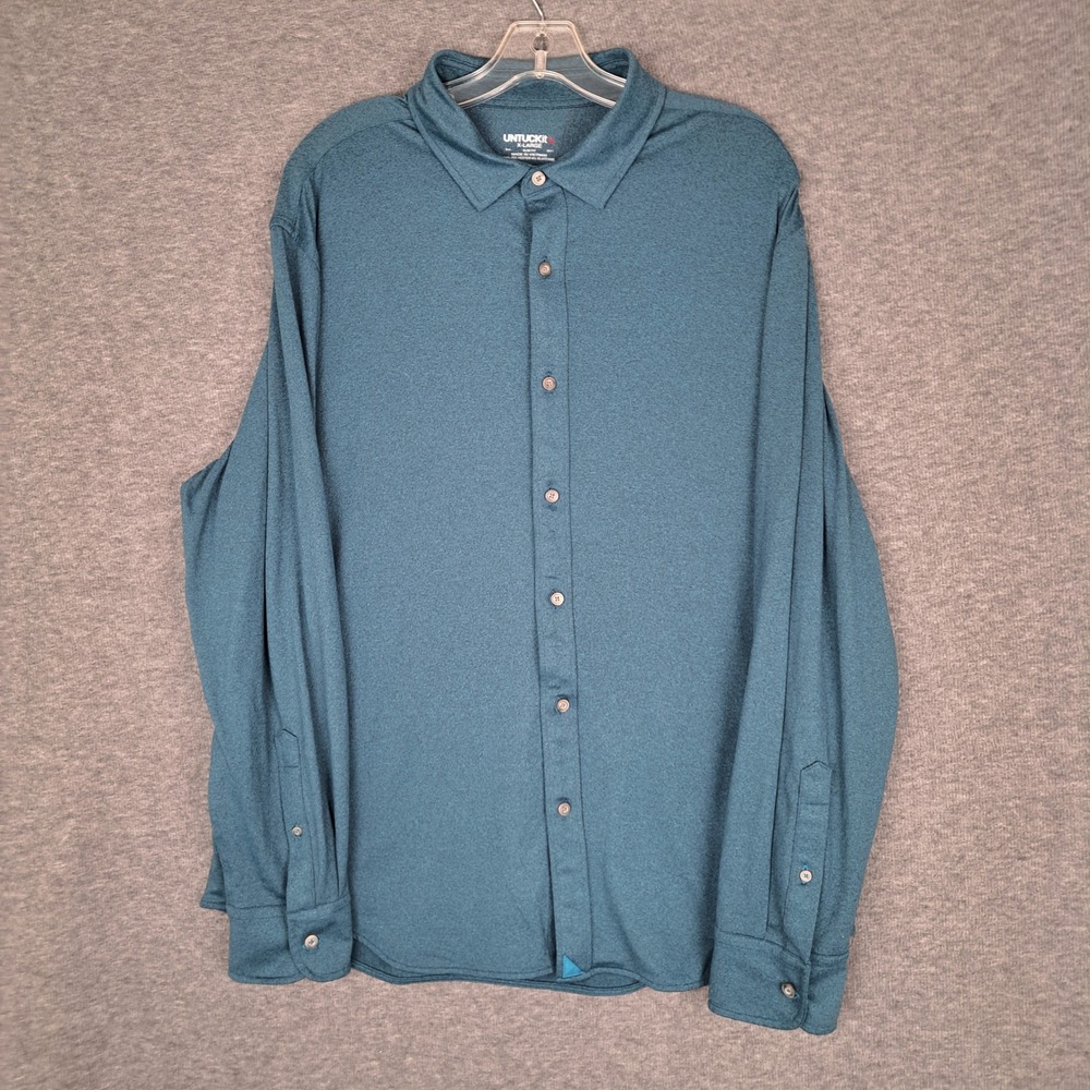UNTUCKit Perf Tee BD Men XL Teal Slim Fit Long Sleeve Performance Button Down
